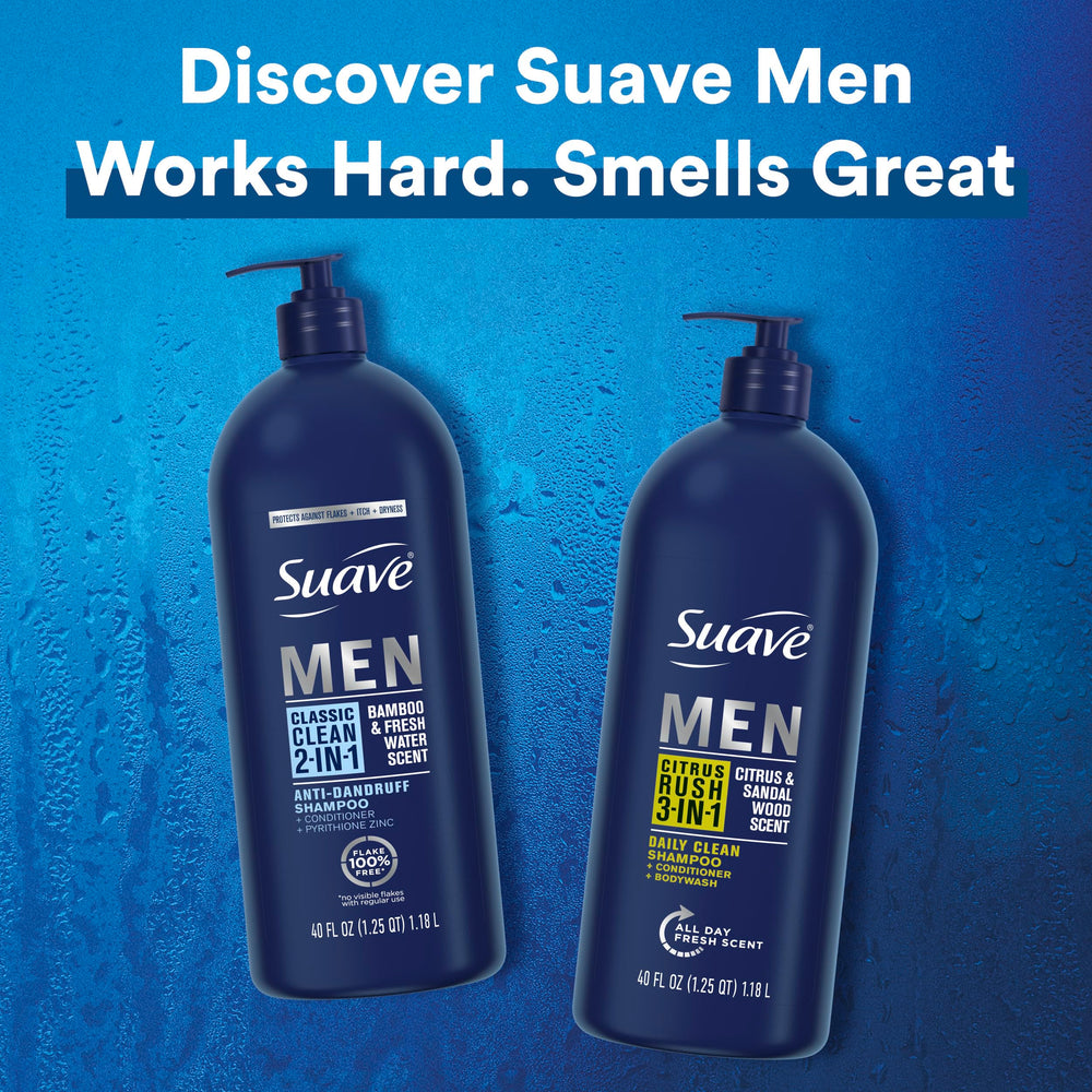 Man applying Suave Men 2-in-1 in the shower for daily care