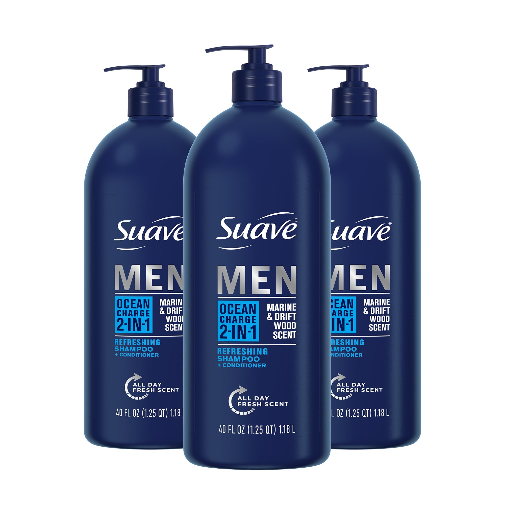 Suave Men Ocean Charge bottle with pump for quick, mess-free showers