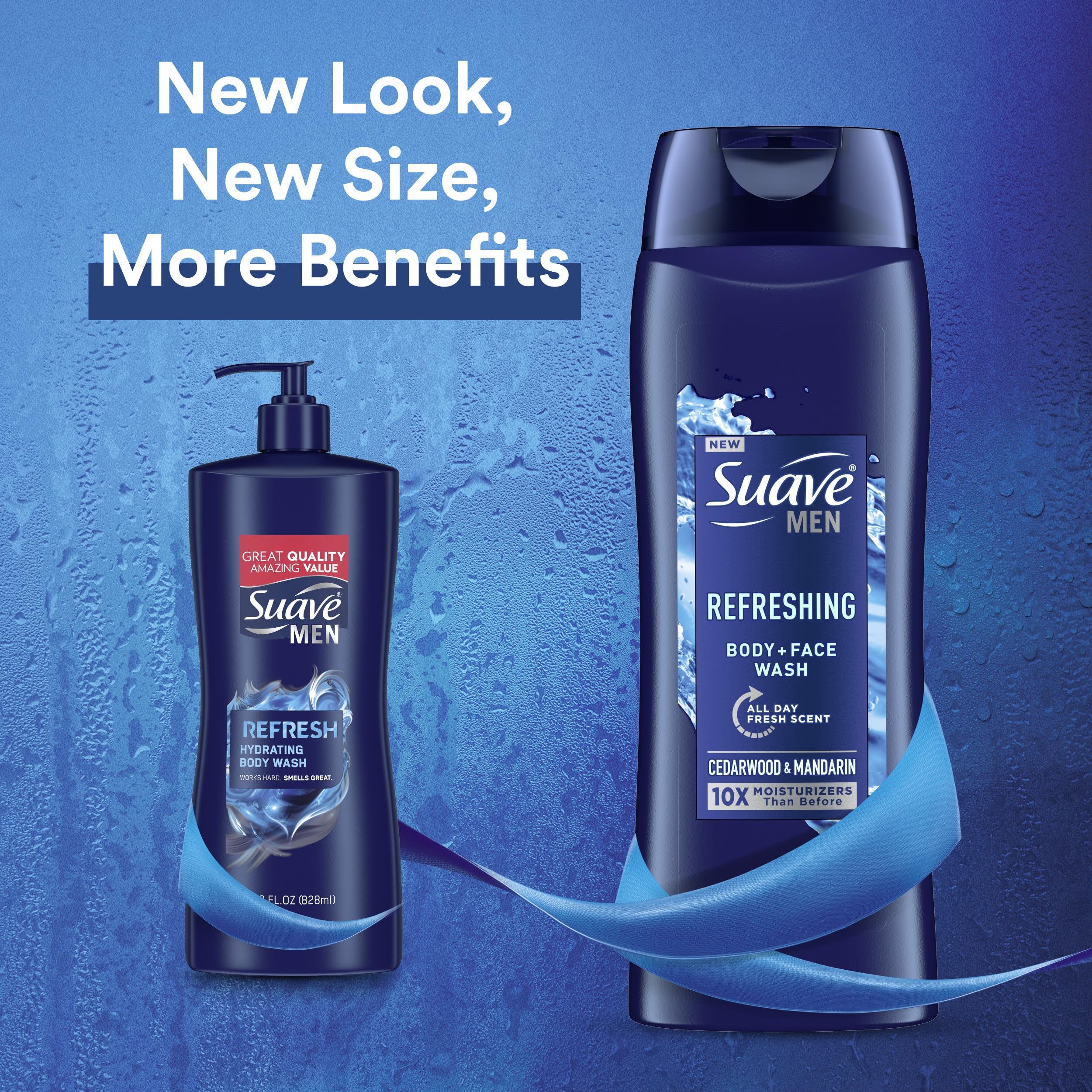 Six-pack of Suave Men Refresh bottles for everyday use.
