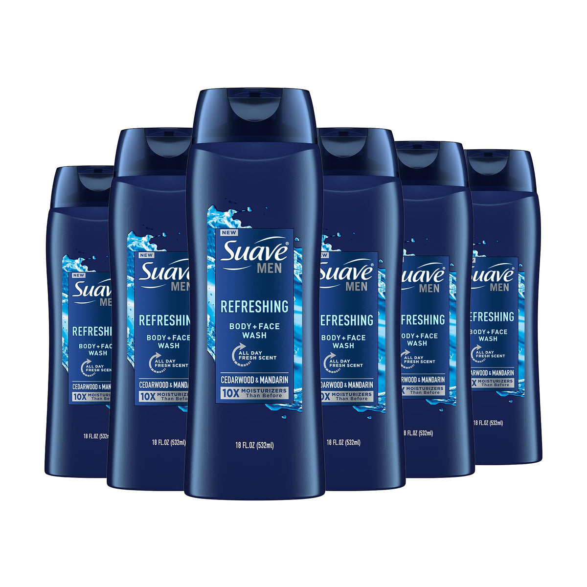 Suave Men Refresh bottle pour for a quick, refreshing cleanse after workouts.