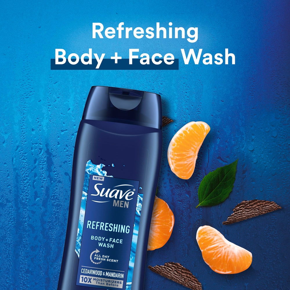 Suave Men Refresh foamy lather ready for daily cleansing.