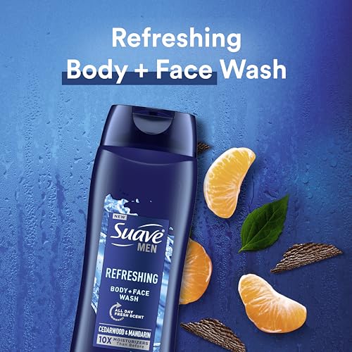 Morning shower scene with Suave Men Refresh.