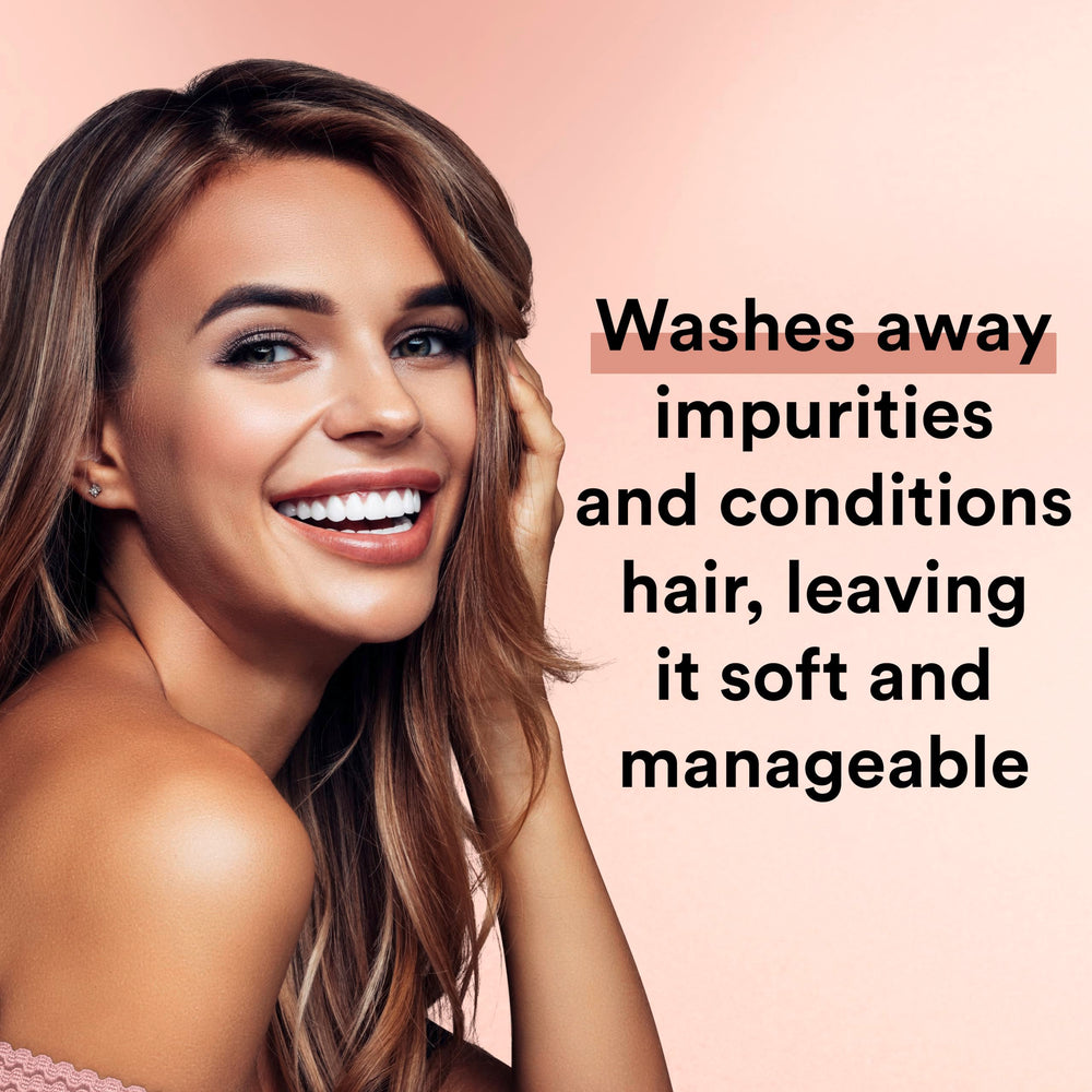 Shiny, hydrated hair after using the Suave 2-in-1 formula