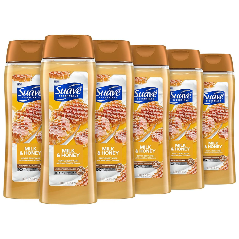 Suave Milk & Honey Body Wash bottle with hydrating formula for daily cleansing