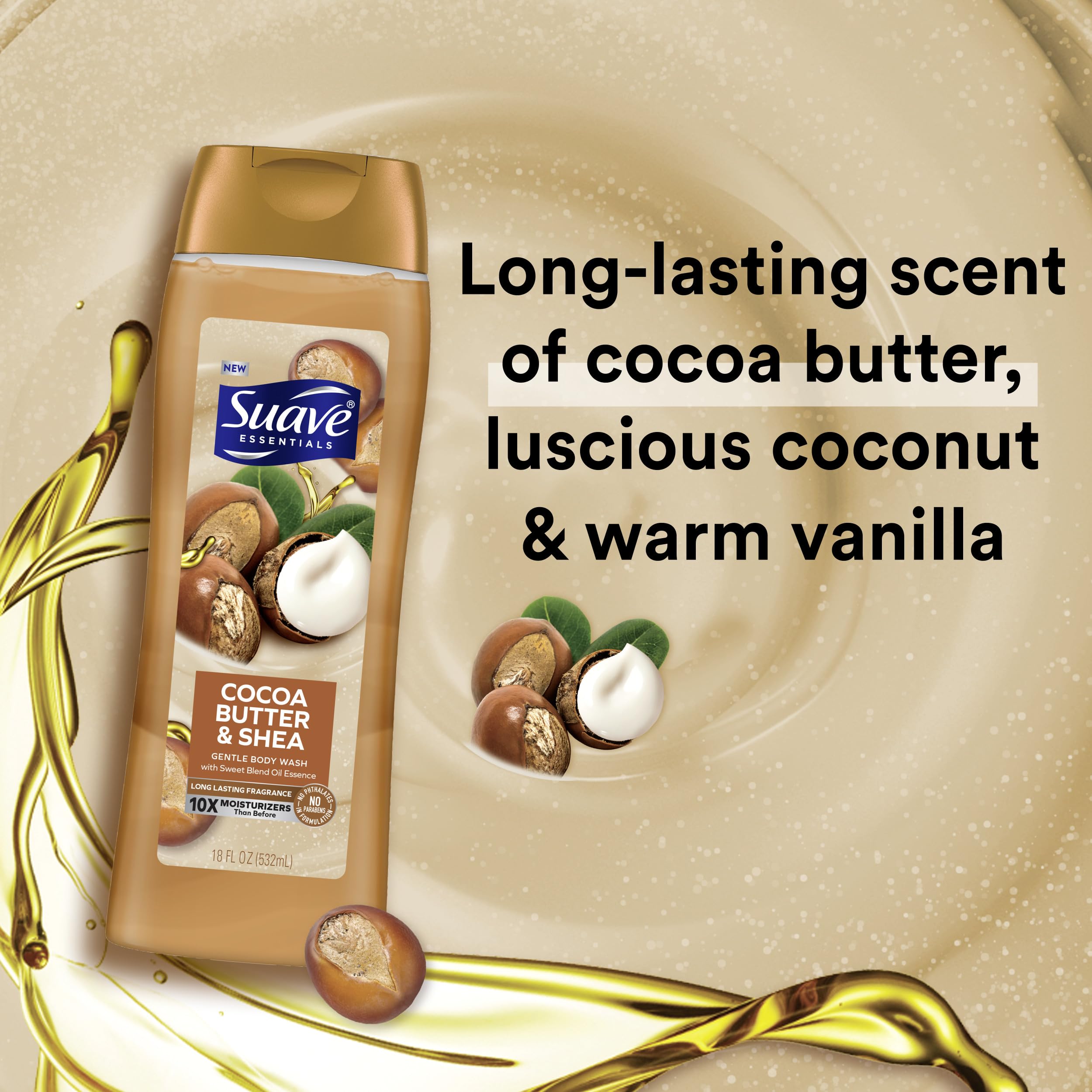 Close-up of rich lather from Suave Cocoa Butter and Shea body wash