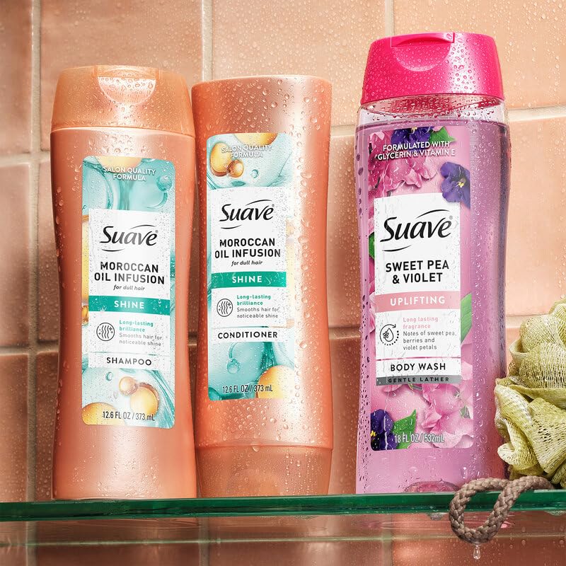 Close-up of glossy hair after using Suave shine finish