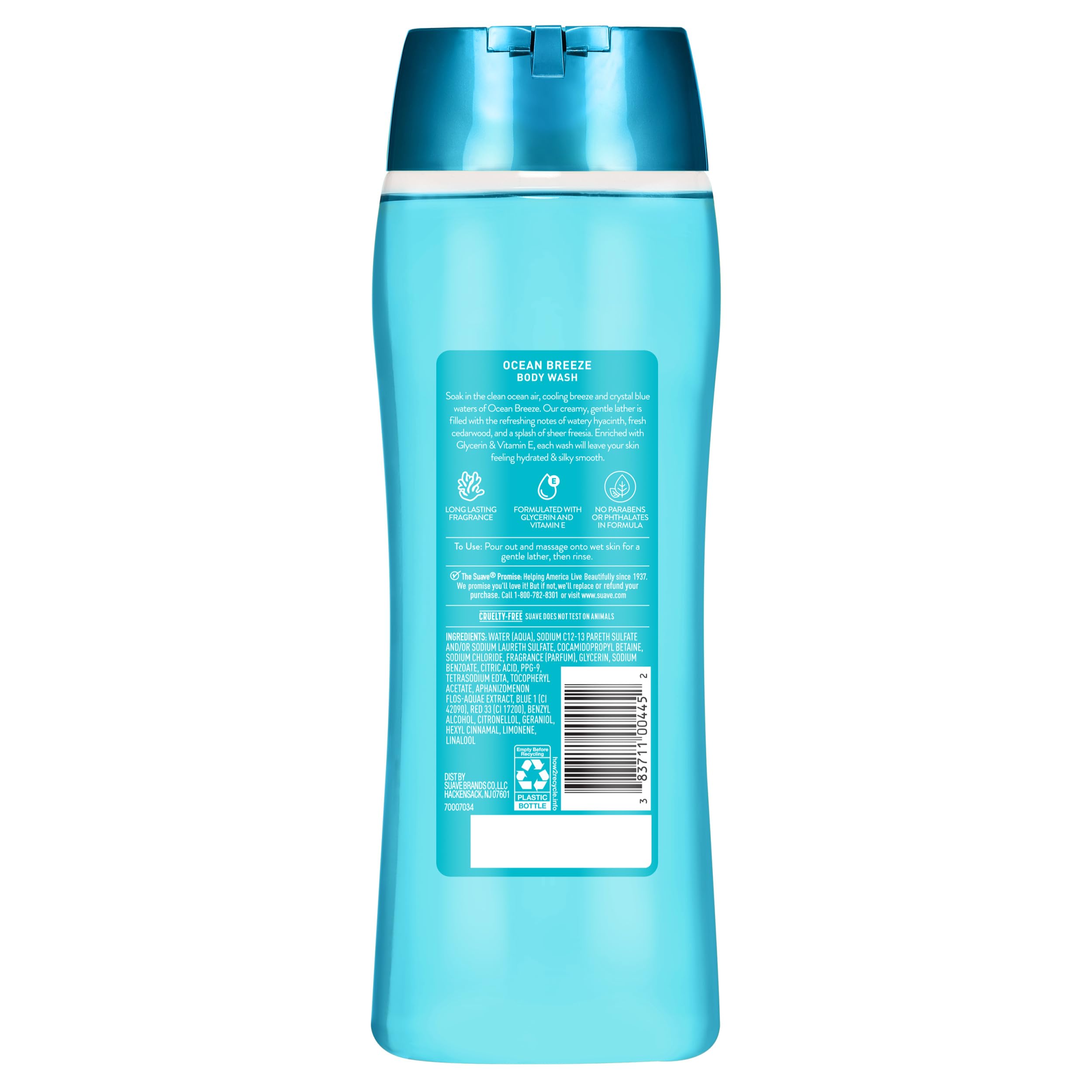 Family-use Suave Ocean Breeze bottle in a shared bathroom setting