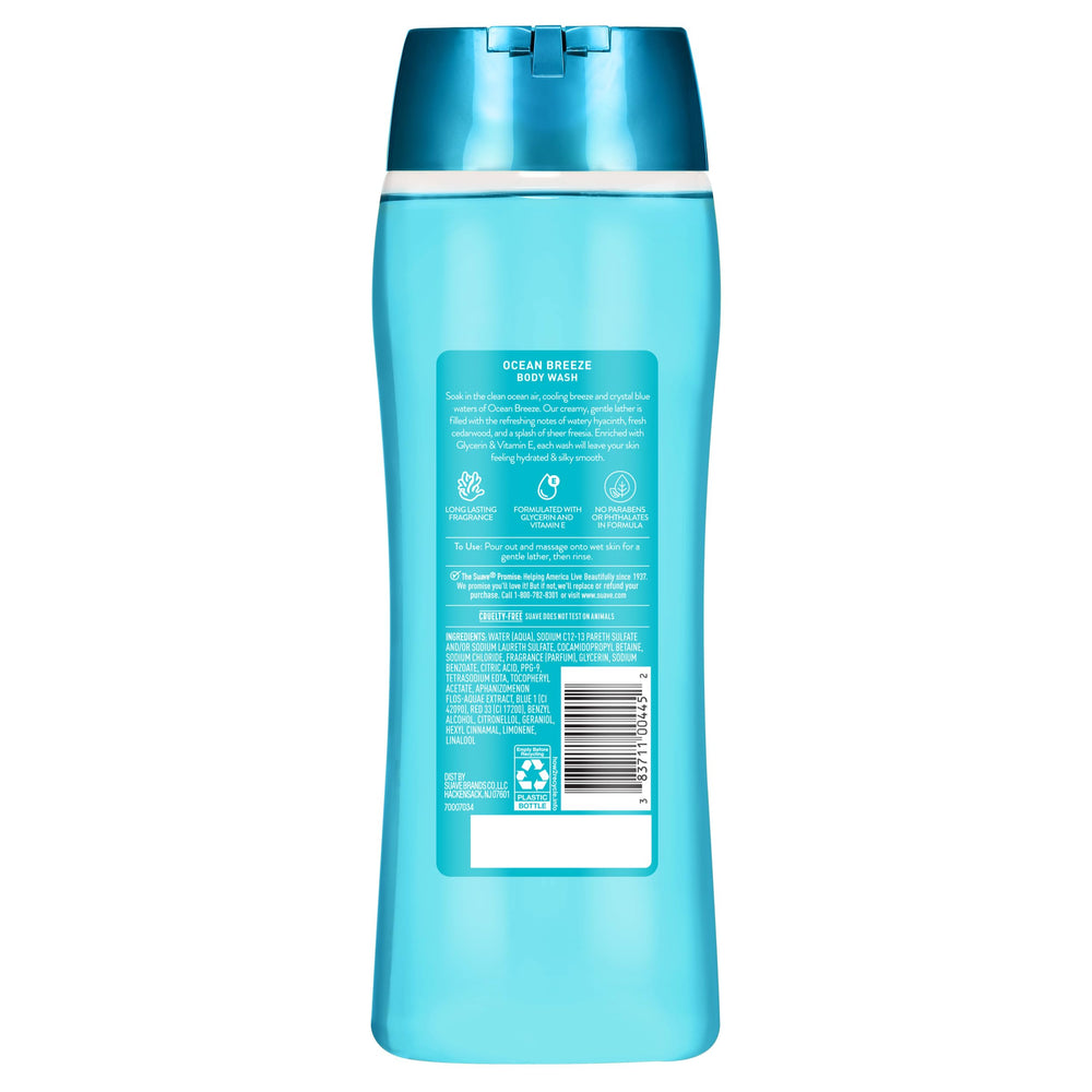 Family-use Suave Ocean Breeze bottle in a shared bathroom setting