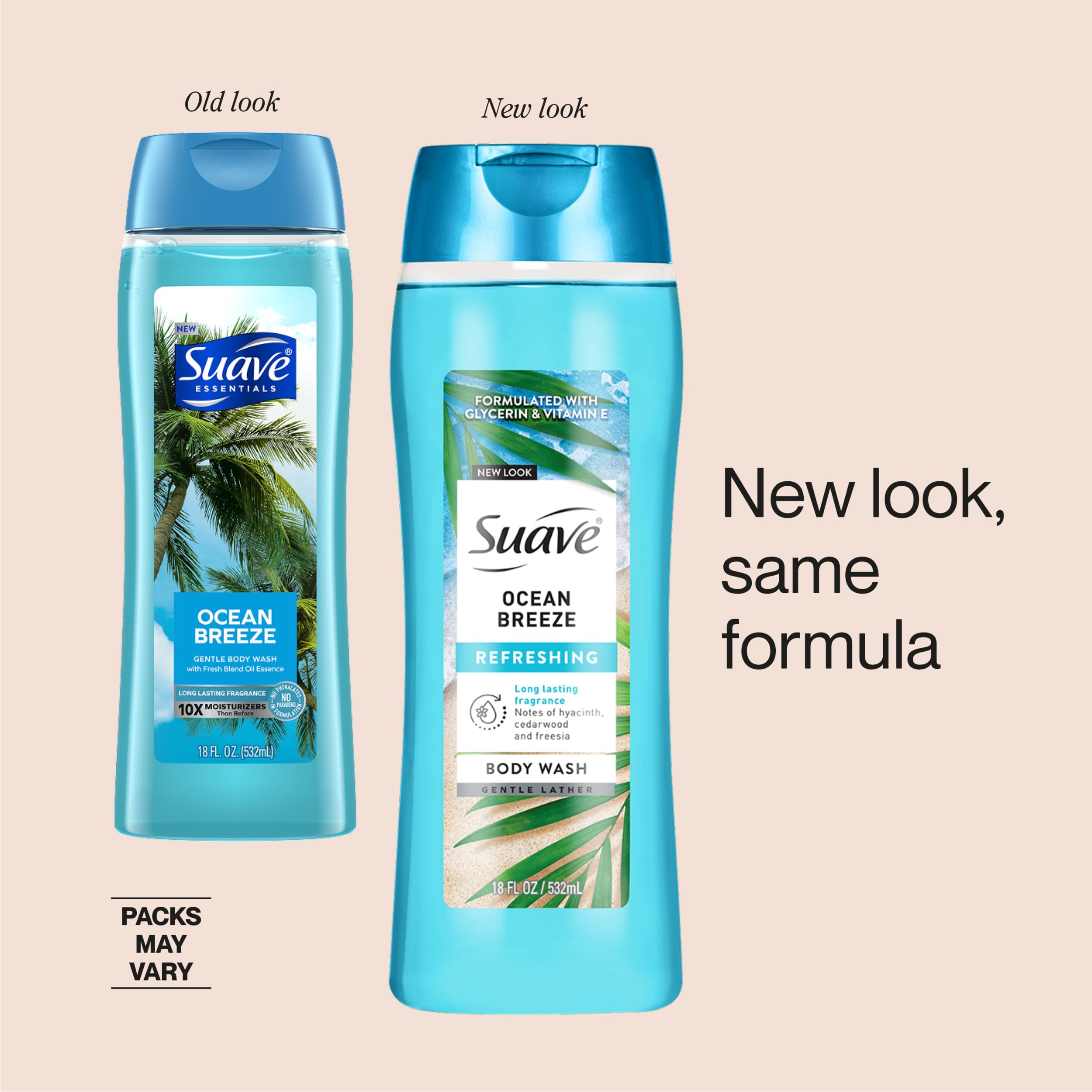 Vitamin E graphic highlighting skin-nourishing blend in Suave Ocean Breeze