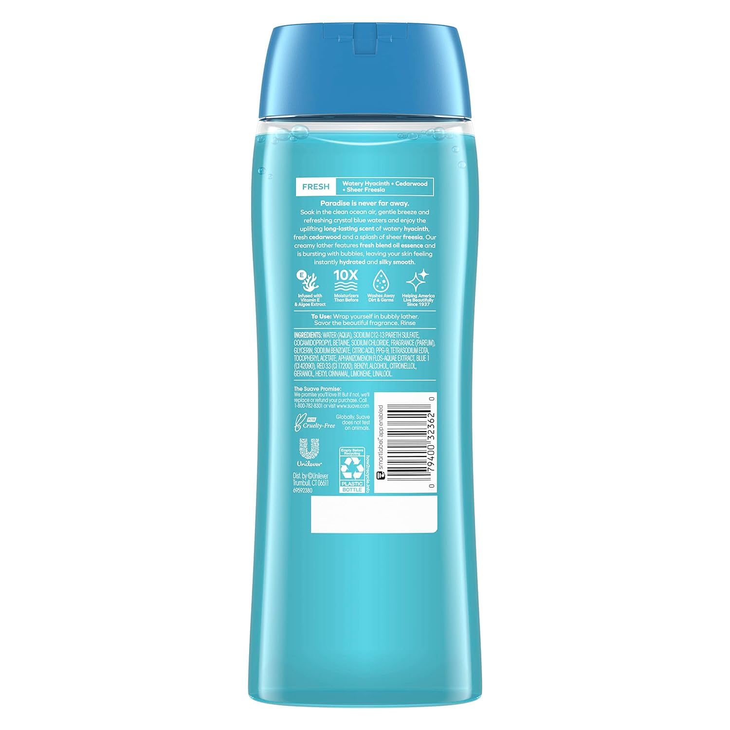 Suave Ocean Breeze lather demonstrates creamy texture for skin.