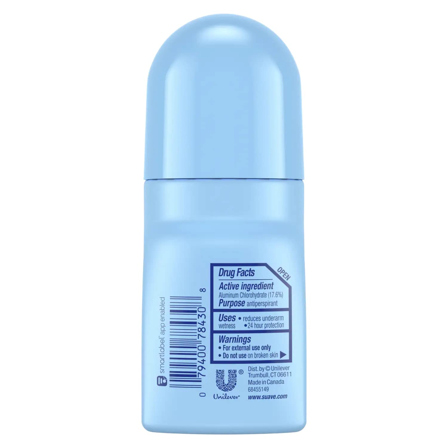 Suave powder-fresh scent 3-pack display highlights long-lasting odor protection.
