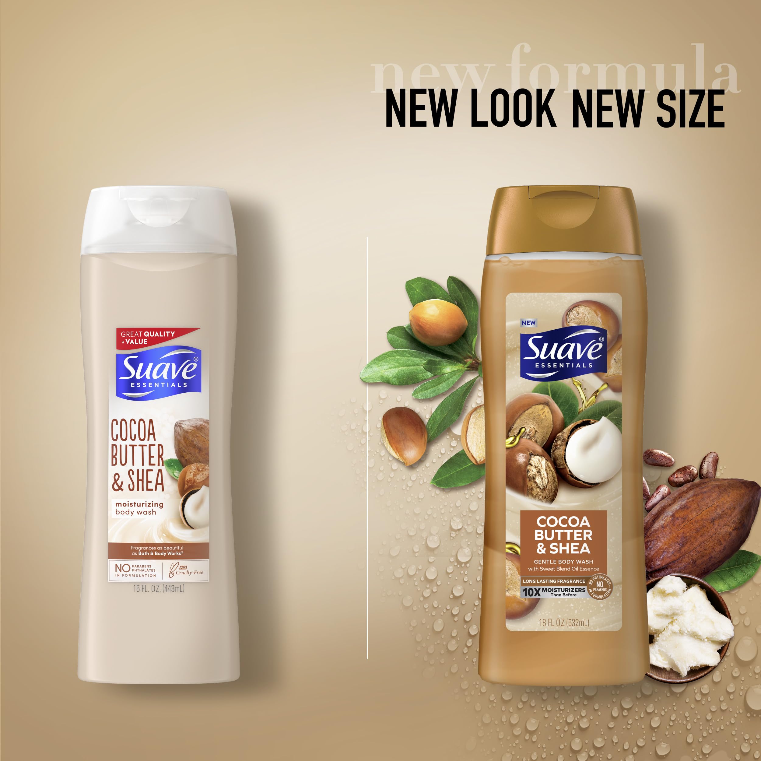Pouring creamy lather from a Suave body wash pump bottle