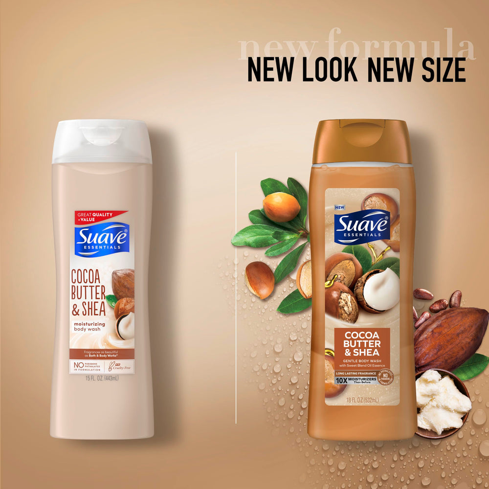 Pouring creamy lather from a Suave body wash pump bottle