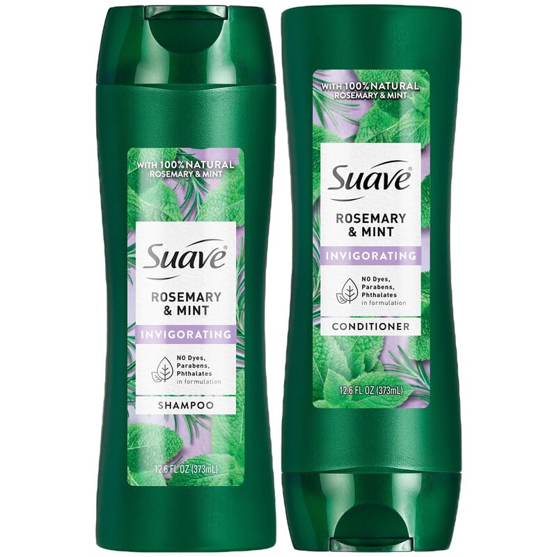 Suave Rosemary & Mint Shampoo bottle—invigorating scent for daily scalp care