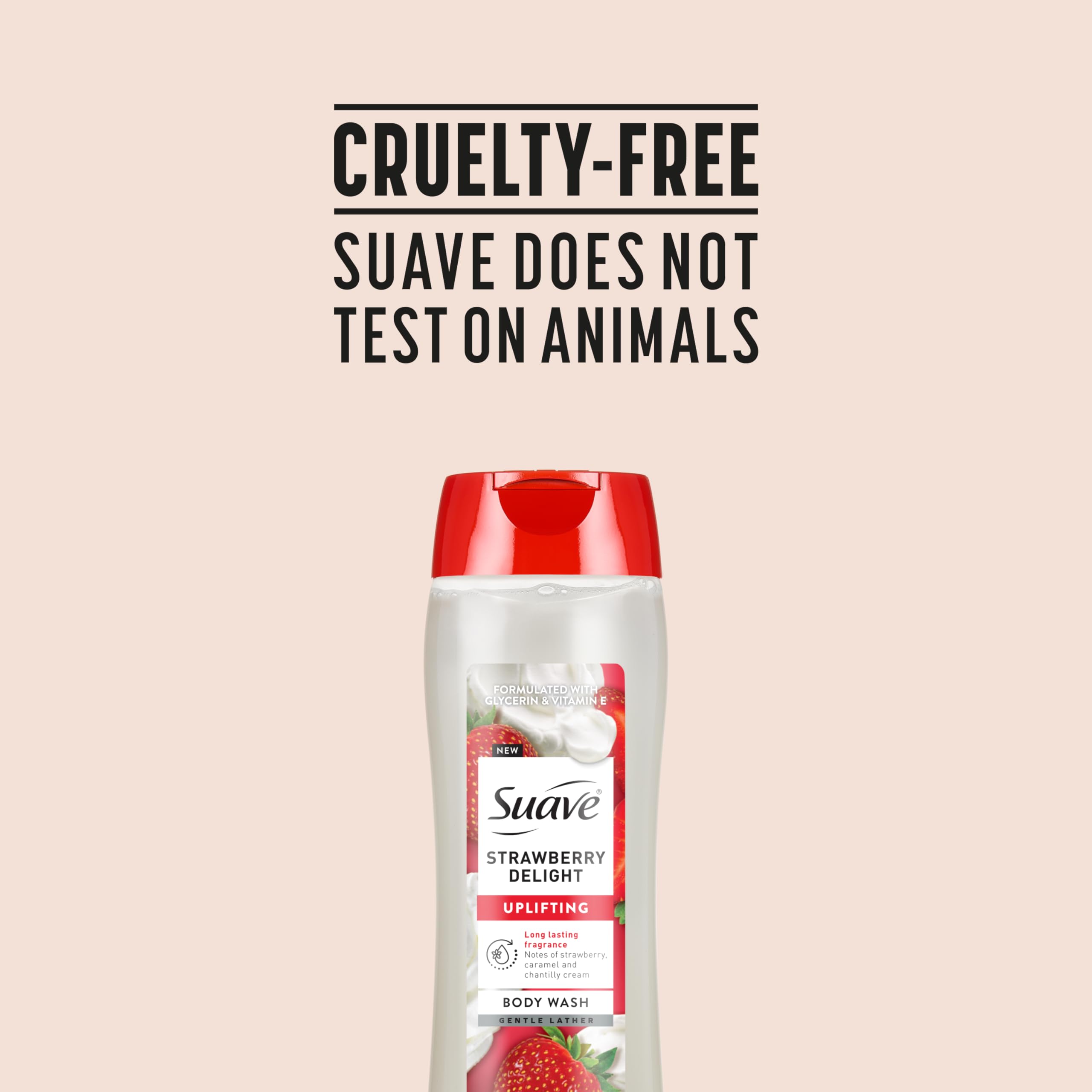 Suave Strawberry Delight daily-use lather remains gentle while cleansing.
