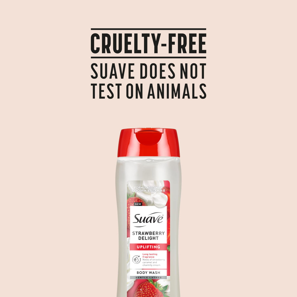 Suave Strawberry Delight daily-use lather remains gentle while cleansing.