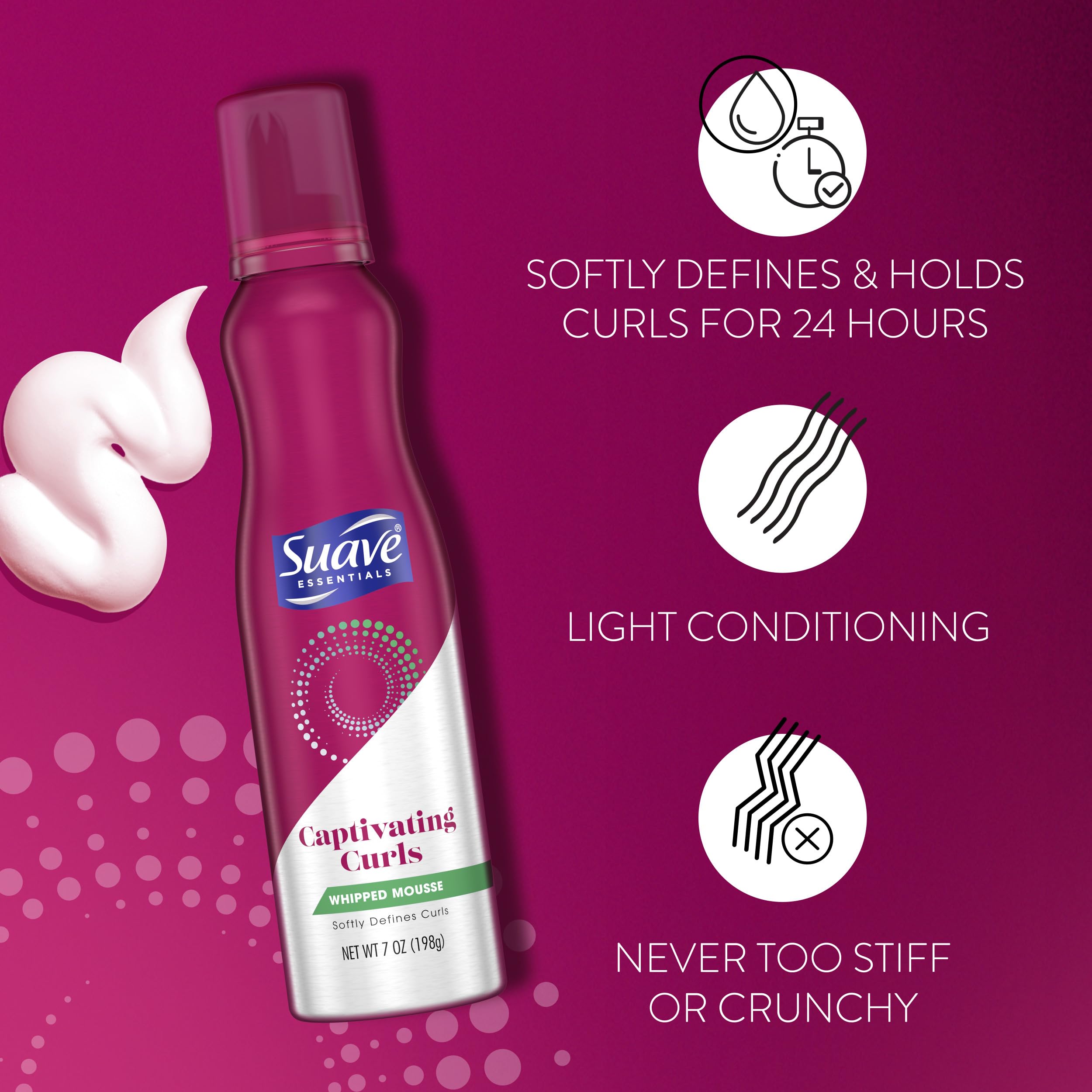 Suave Whipped Mousse creates soft, natural curl definition.
