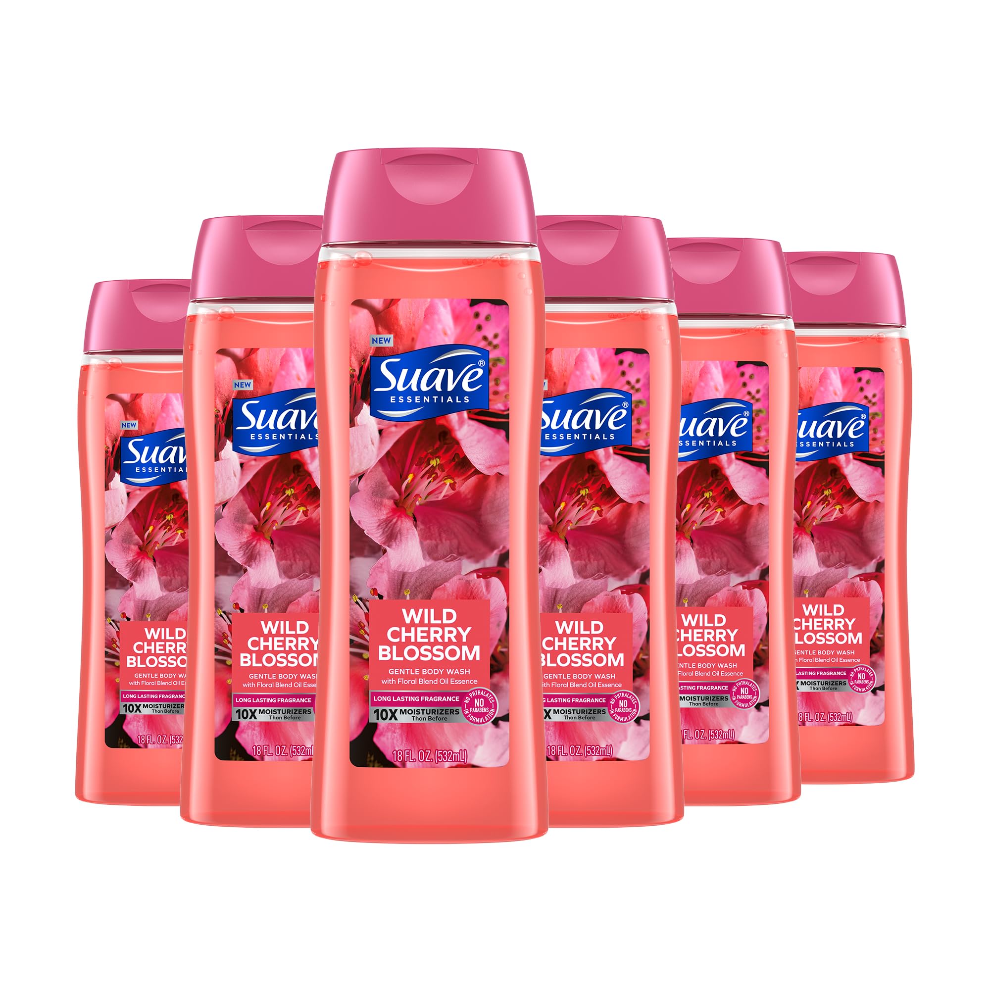 Suave Wild Cherry Blossom bottle with long-lasting aroma for daily showers.