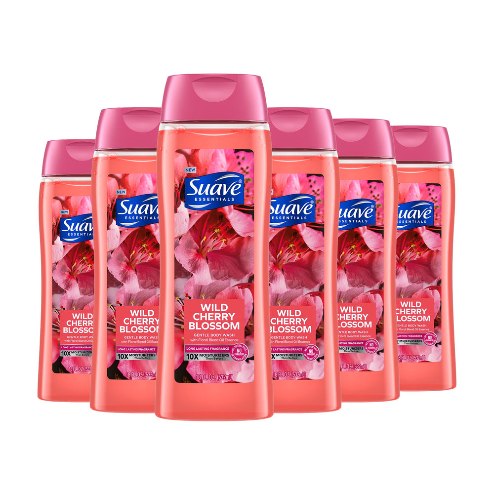 Suave Wild Cherry Blossom bottle with long-lasting aroma for daily showers.