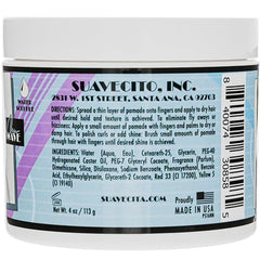 Styled hair with high shine, using Suavecita New Wave Edition pomade.