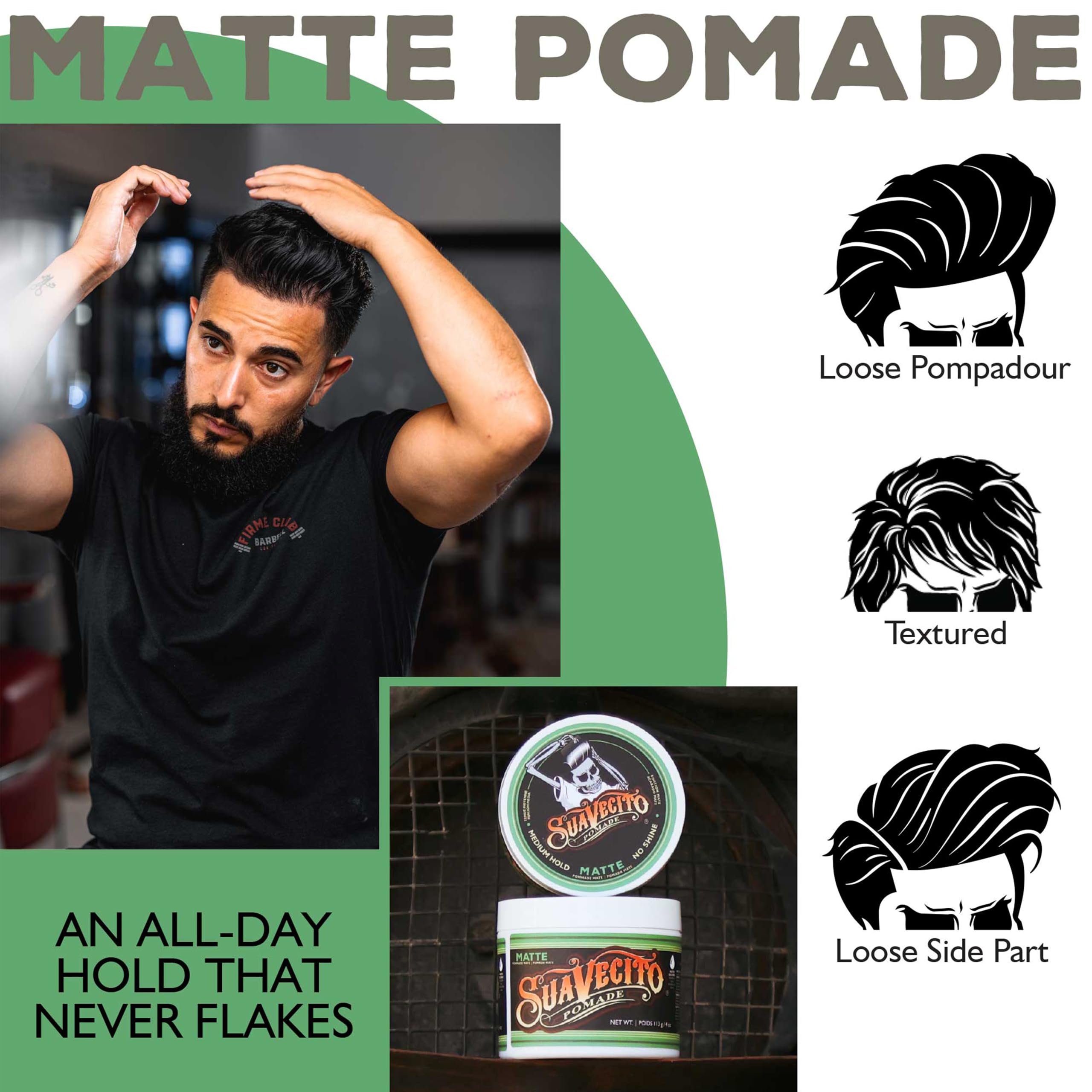 Refined faux hawk shaped with Suavecito Matte Pomade.