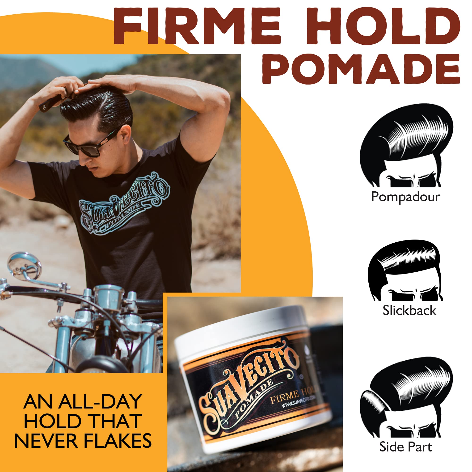 Flake-free finish with Suavecito Pomade Firme that washes out with water