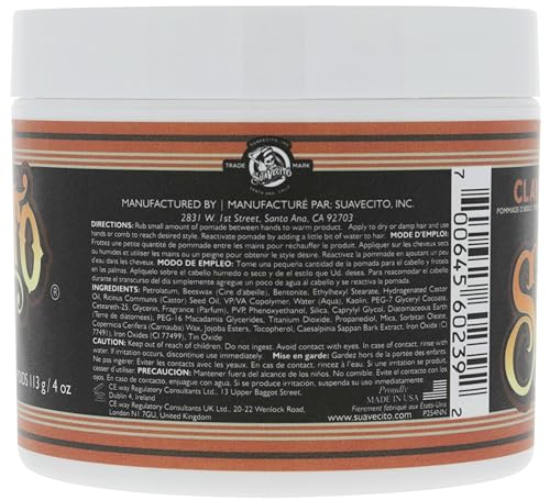 Suavecito Pomade Firme jar closeup demonstrates premium packaging and strong hold promise.