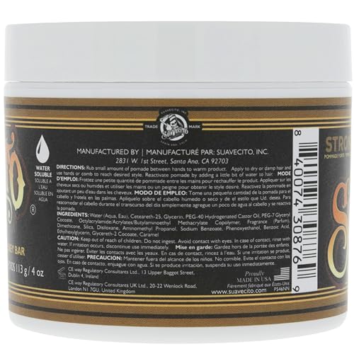 Suavecito Pomade Firme jar front highlights premium formula that washes out easily.