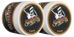 Suavecito Pomade Firme jar highlights strong hold for all-day control.