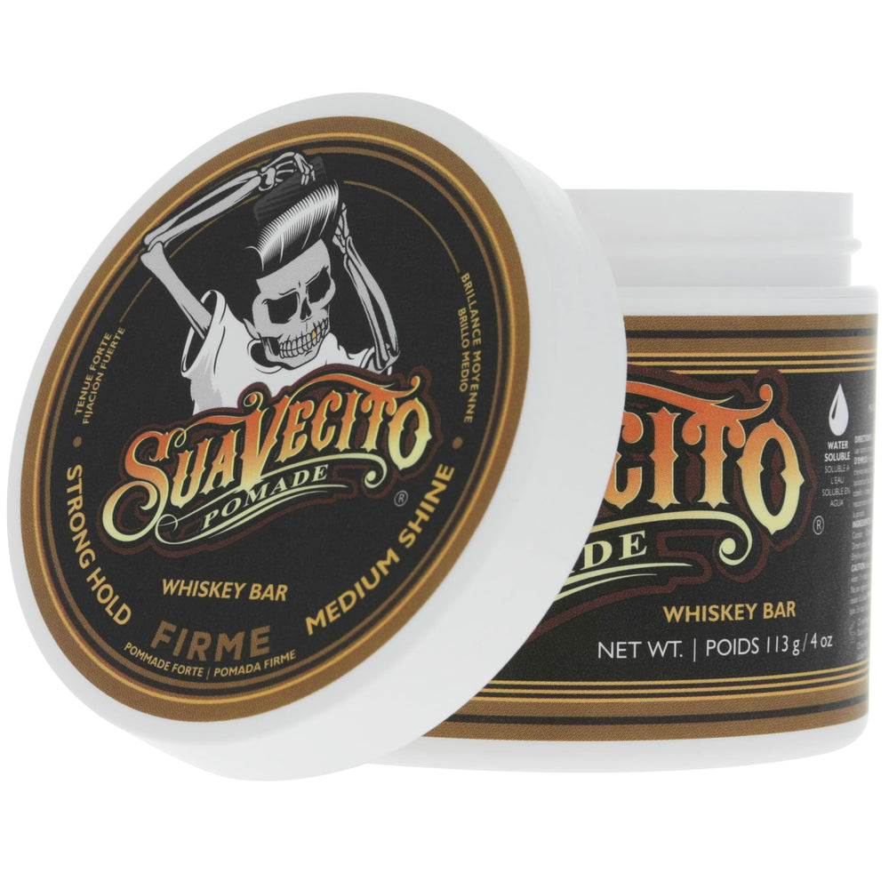 Pompadour style possible with Suavecito Pomade Firme for a classic slick look.