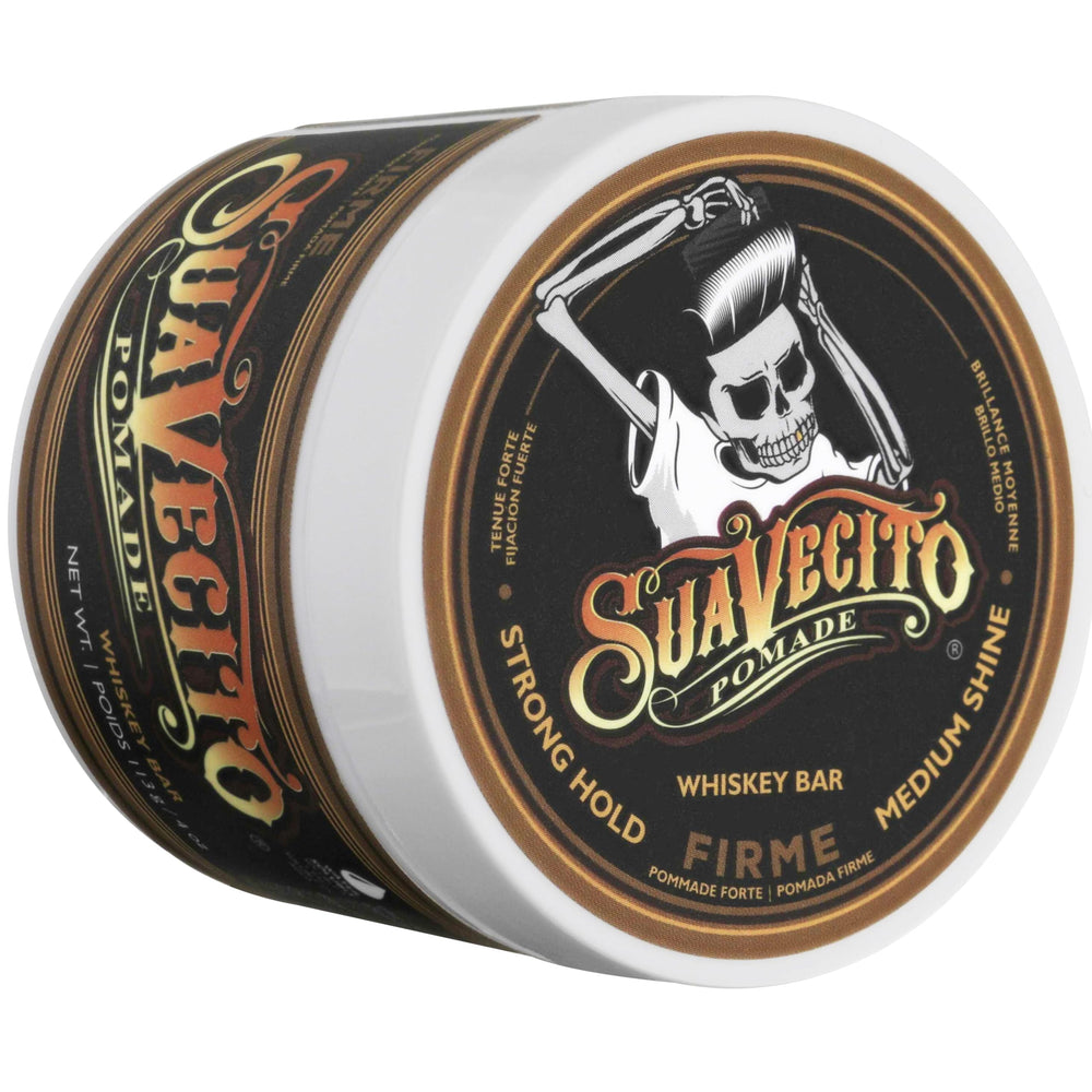 Side-part styling with Suavecito Pomade Firme offering a clean, reliable hold.