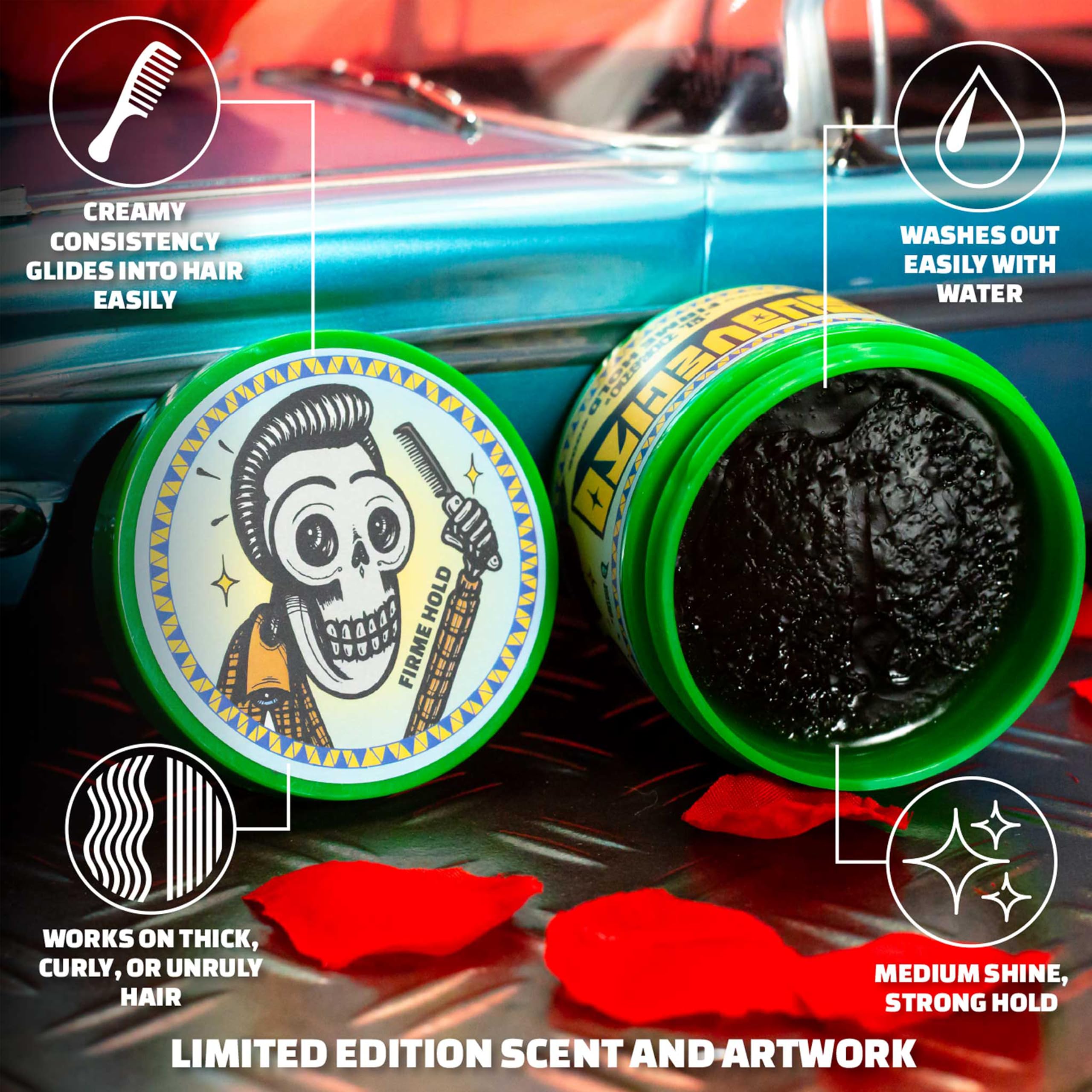 Suavecito Pomade Firme texture sample close-up demonstrates flake-free pliable definition
