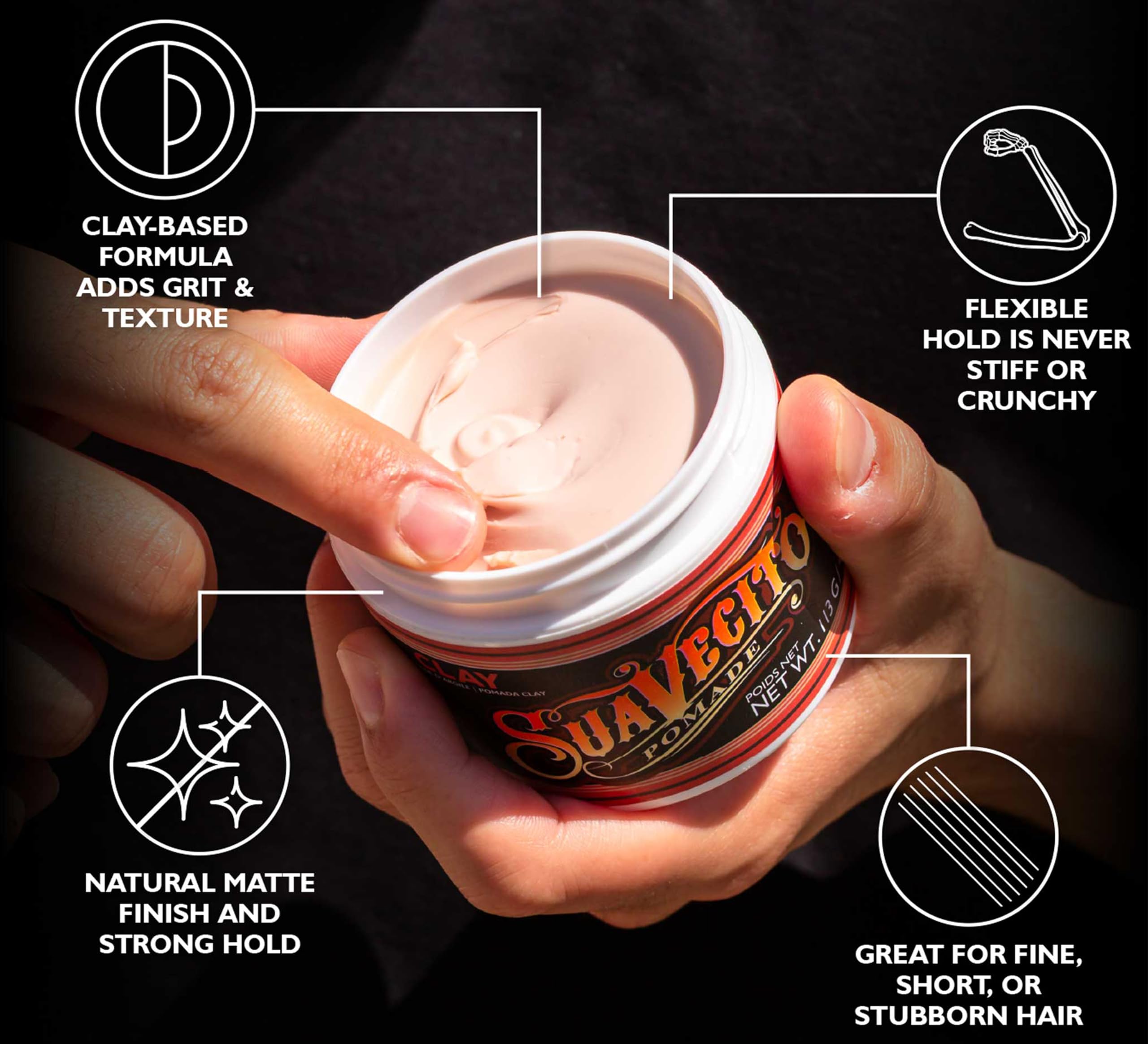 Suavecito Pomade Firme texture detail highlighting definition without heaviness.