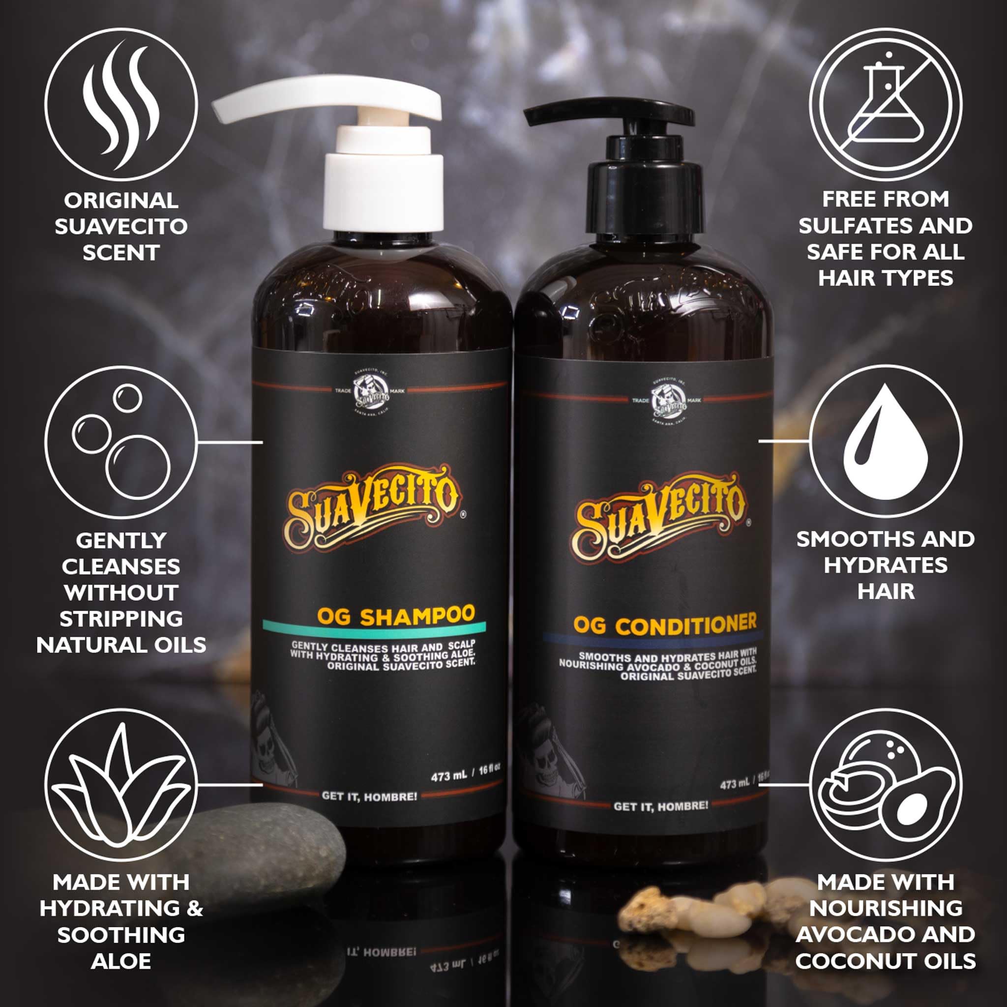 Suavecito Provitamin-B5 boost highlights scalp nourishment and strand strength.