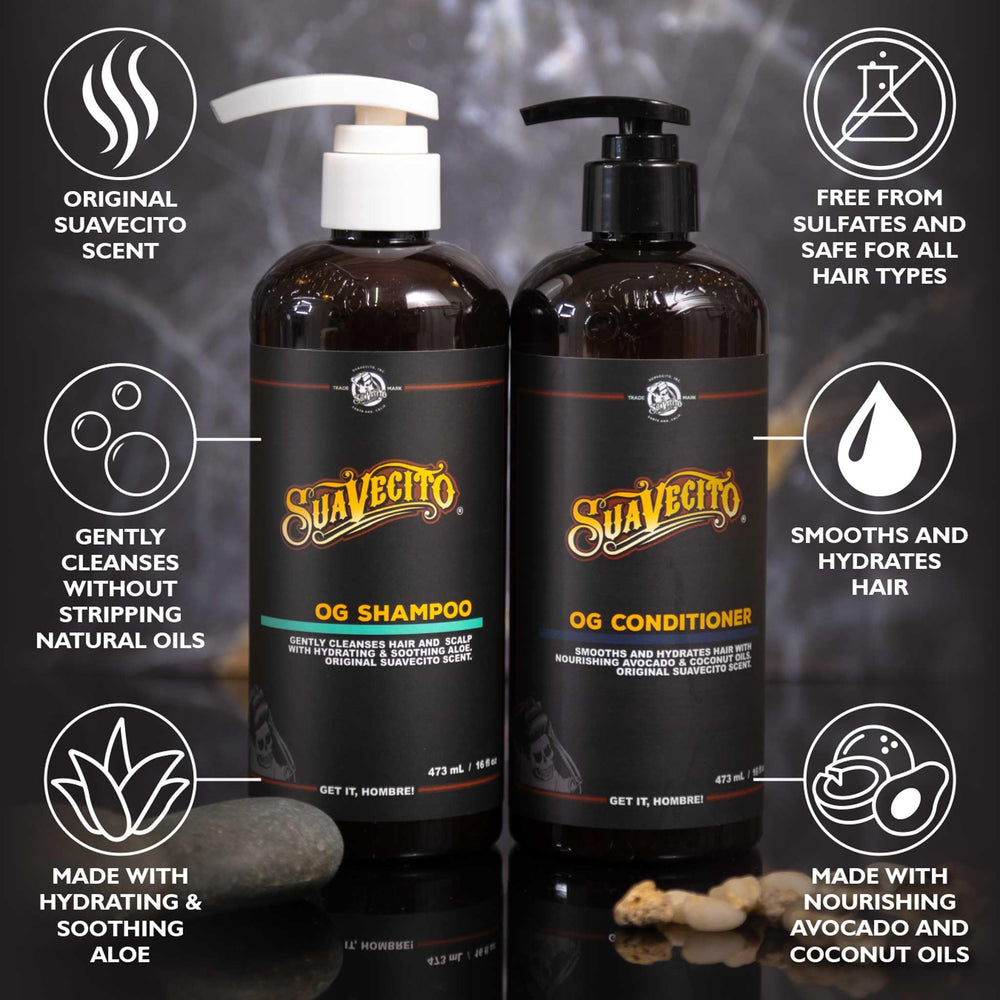 Suavecito Provitamin-B5 boost highlights scalp nourishment and strand strength.
