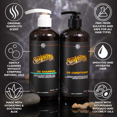 Suavecito Provitamin-B5 boost highlights scalp nourishment and strand strength.