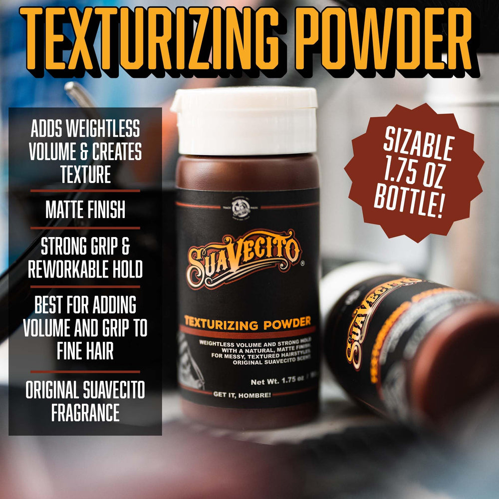 Suavecito powder shown with easy, mess-free application