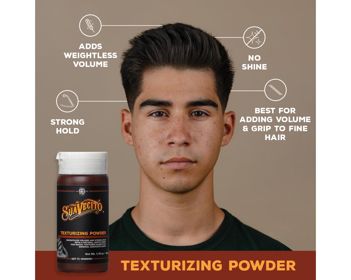 Suavecito texture powder yields fuller, natural-looking hair