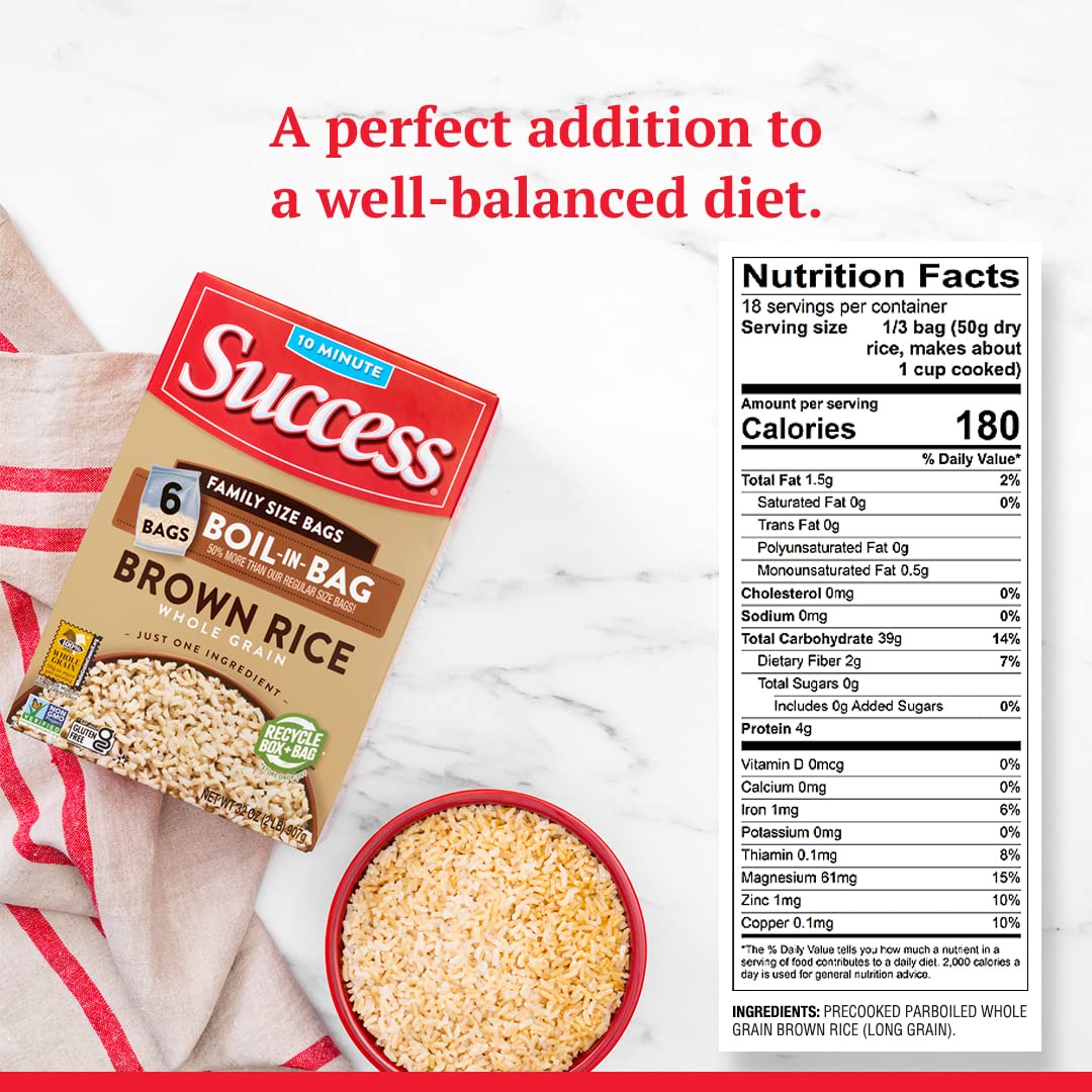 SUCCESS Boil-in-Bag Brown Rice on stovetop cooks in minutes with minimal cleanup.