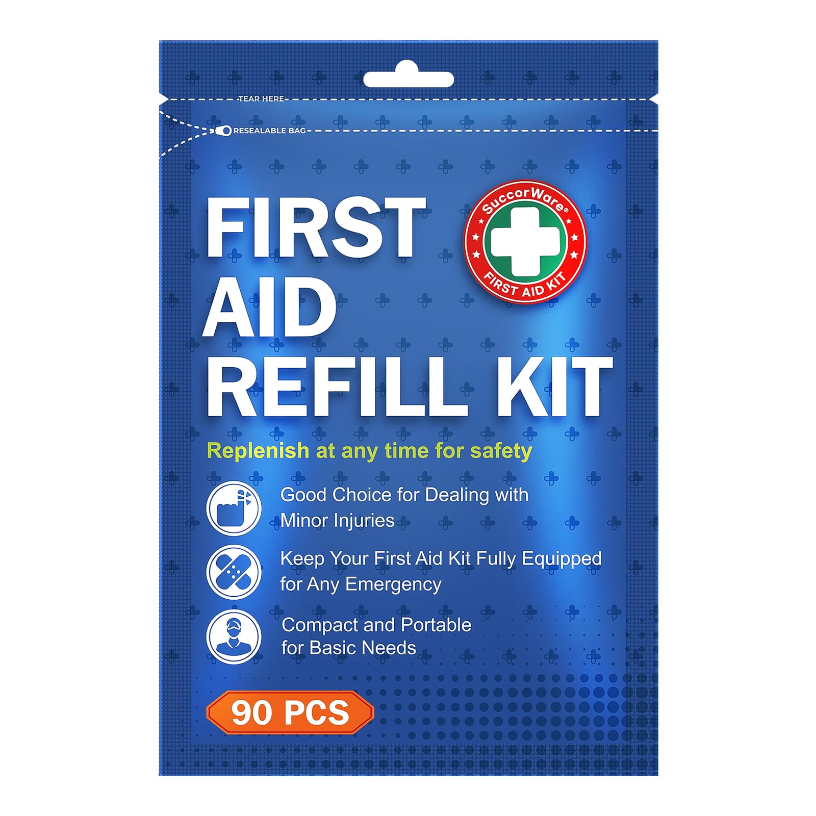 SuccorWare 90-piece kit with assorted bandages for home and travel wound care