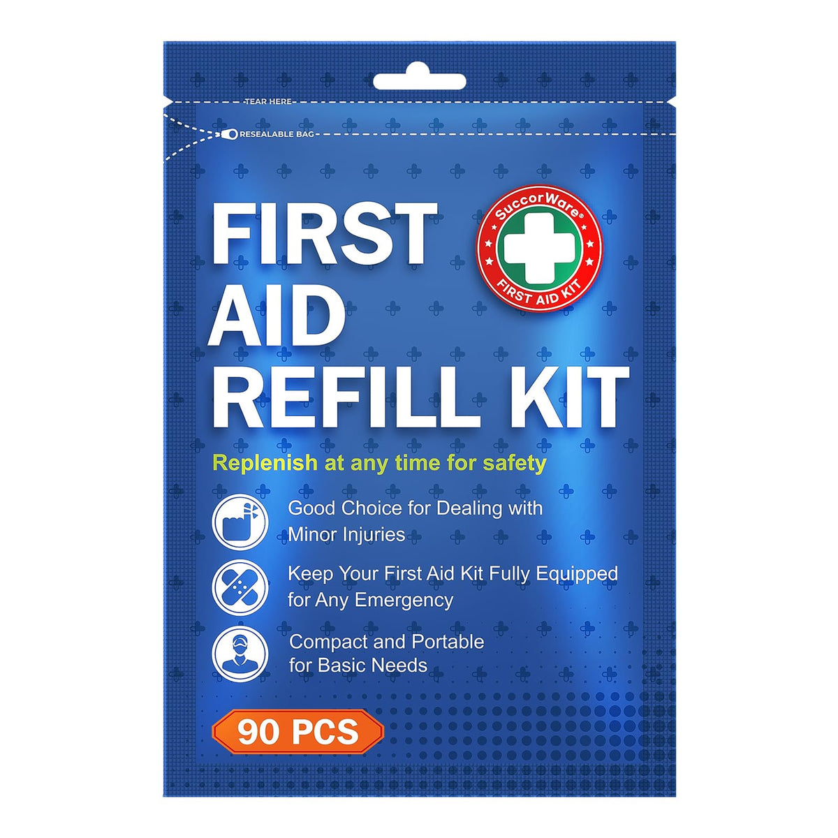 SuccorWare 90-piece kit with assorted bandages for home and travel wound care