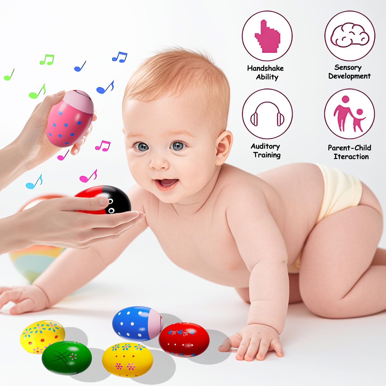 sucenance Montessori egg shakers in bright colors for classroom rhythm
