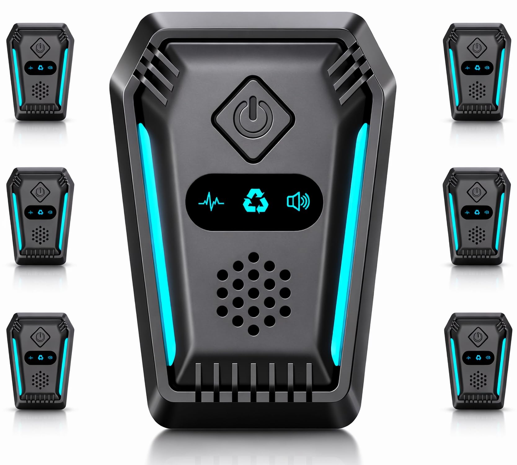 SUCGLES ultrasonic mouse repeller front view showing safe, poison-free indoor protection