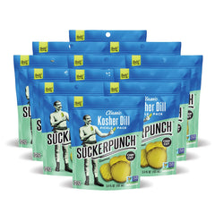 SuckerPunch Classic Dill Pickle Chips closeup of crisp dill flavor for on-the-go snacking