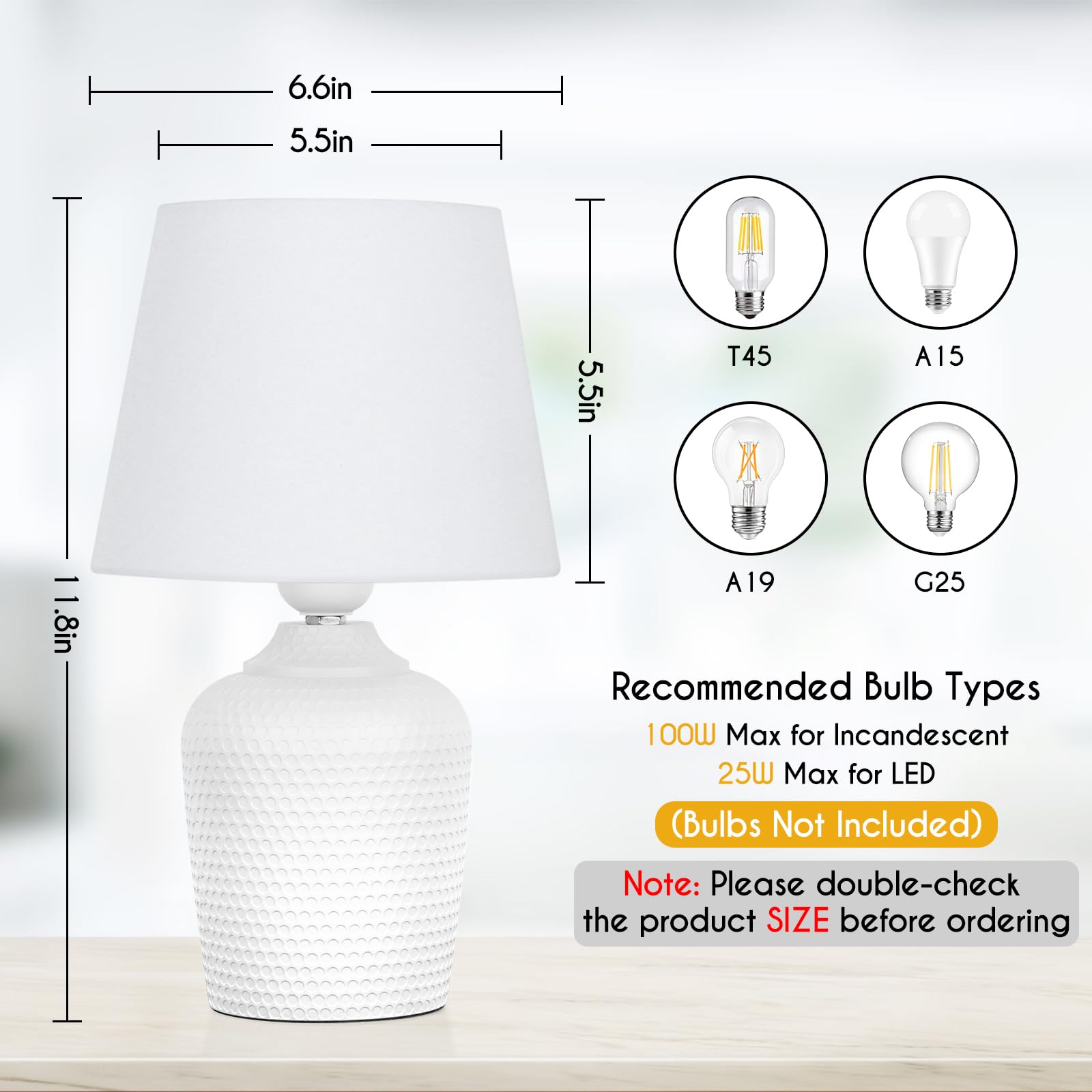 Sucolite lamp with white fabric shade provides soft ambient light for bedrooms