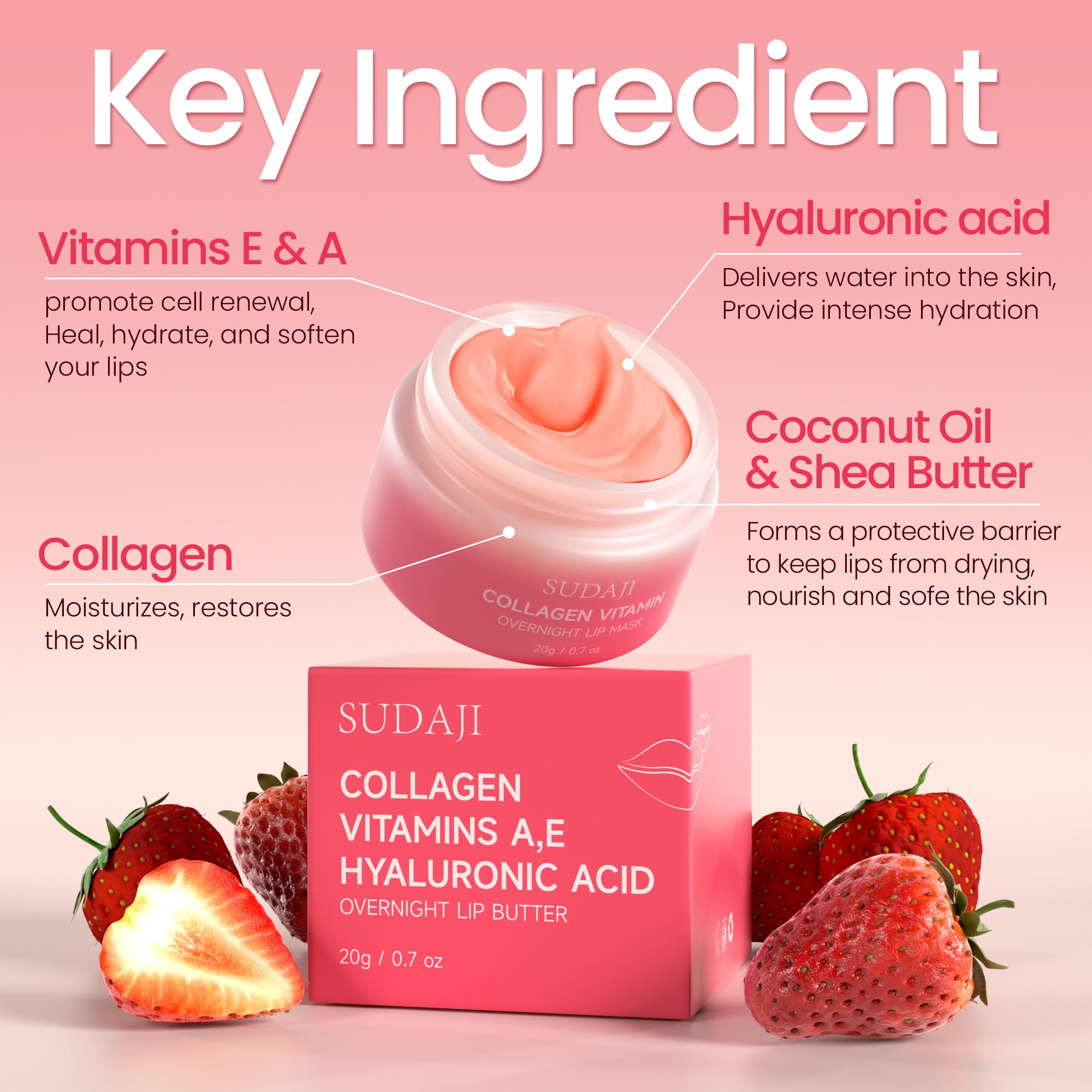 SUDAJI Hydrating Lip Balm with hyaluronic acid nourishes dry lips.
