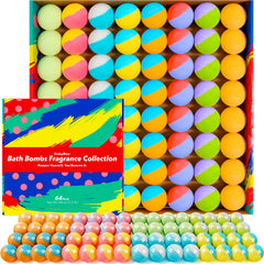 SudsyRoar 64-pack collection of assorted bath bombs in vibrant colors