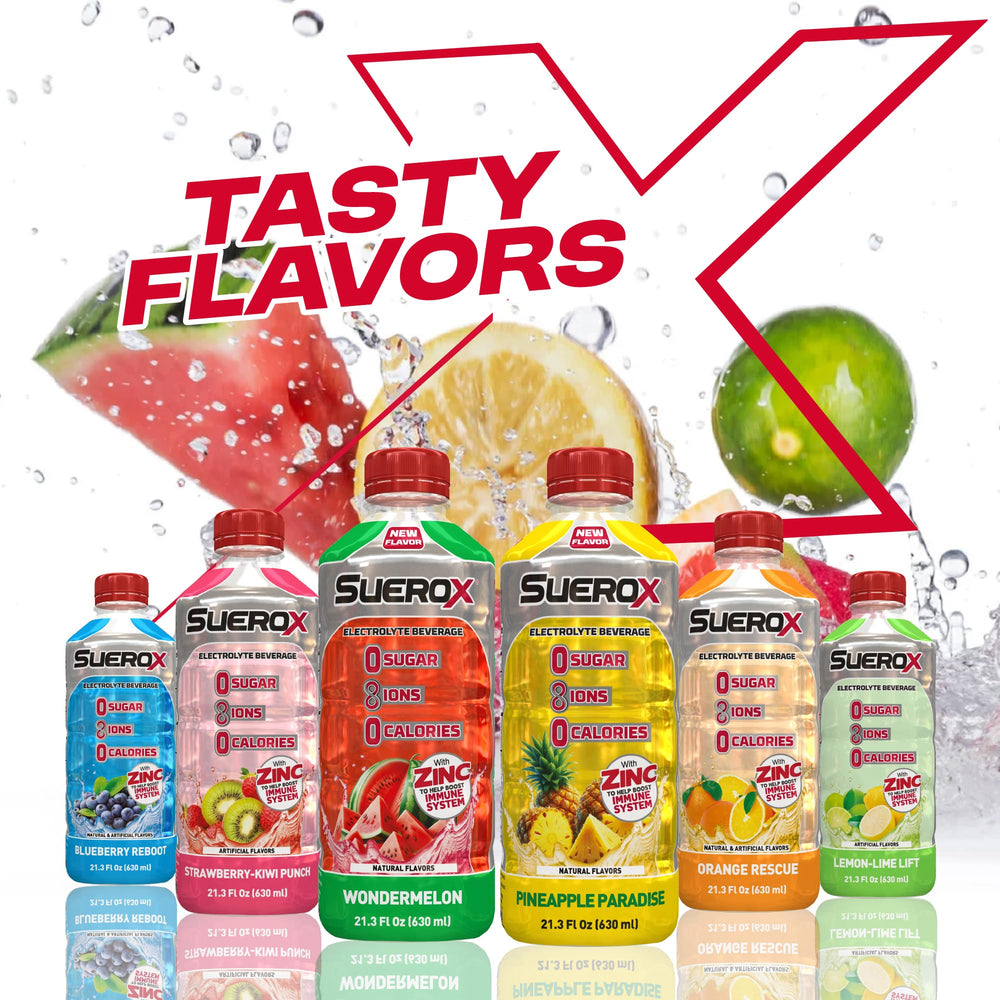 SueroX strawberry-kiwi flavor close-up on the label