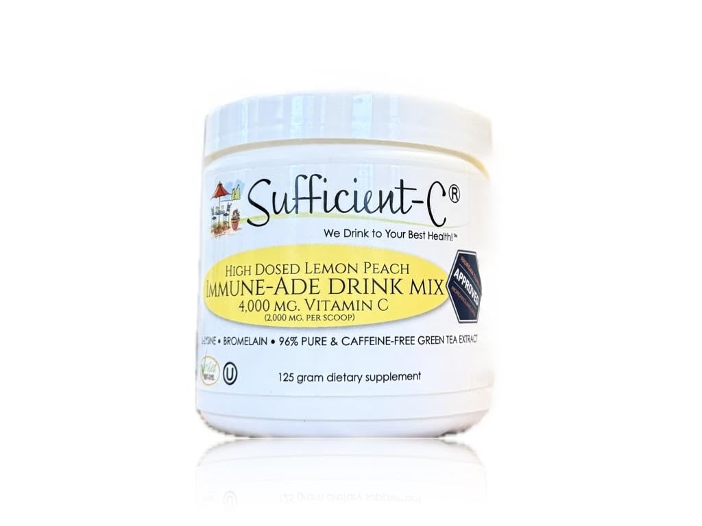Sufficient-C lemon peach drink bottle for on-the-go hydration and daily vitamin C.