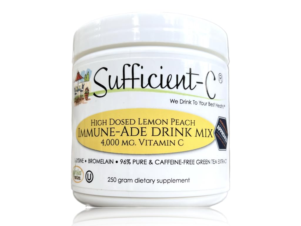 Sufficient-C packaging front for daily lemon-peach drink mix